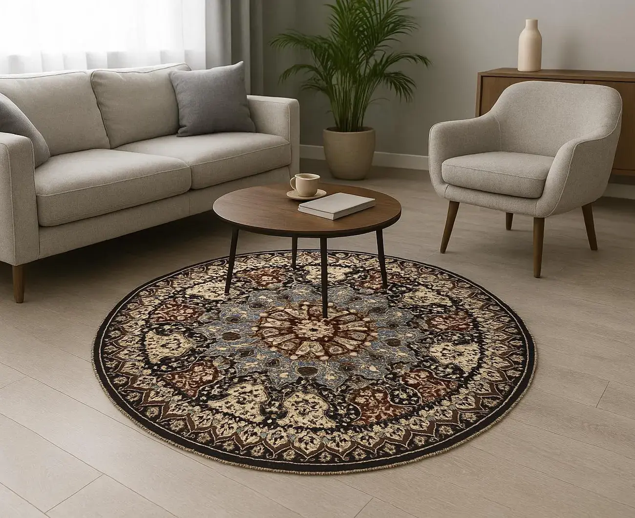 Handgeknüpfter Yak Gula Kreis Teppich - Afghanischer Nomadenteppich aus Wolle - Orientteppich Boho Vintage - Wohnzimmerteppich - Klassisch