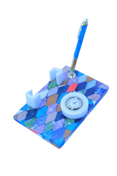 Schreibtischset mit Lapislazuli-Mosaik und Uhr
