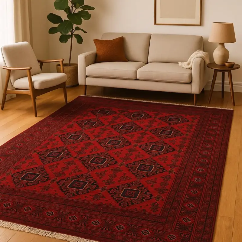Handgeknüpfter Khumyab Teppich - afghanischer Nomadenteppich aus Wolle - Orientteppich Boho Vintage - Wohnzimmerteppich - Klassisch