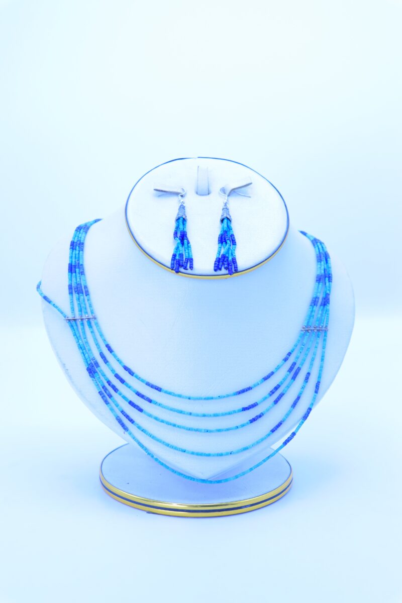 Mehrsträngiges Halsketten- und Ohrring-Set aus Lapis Lazuli und Türkis – Bild 2