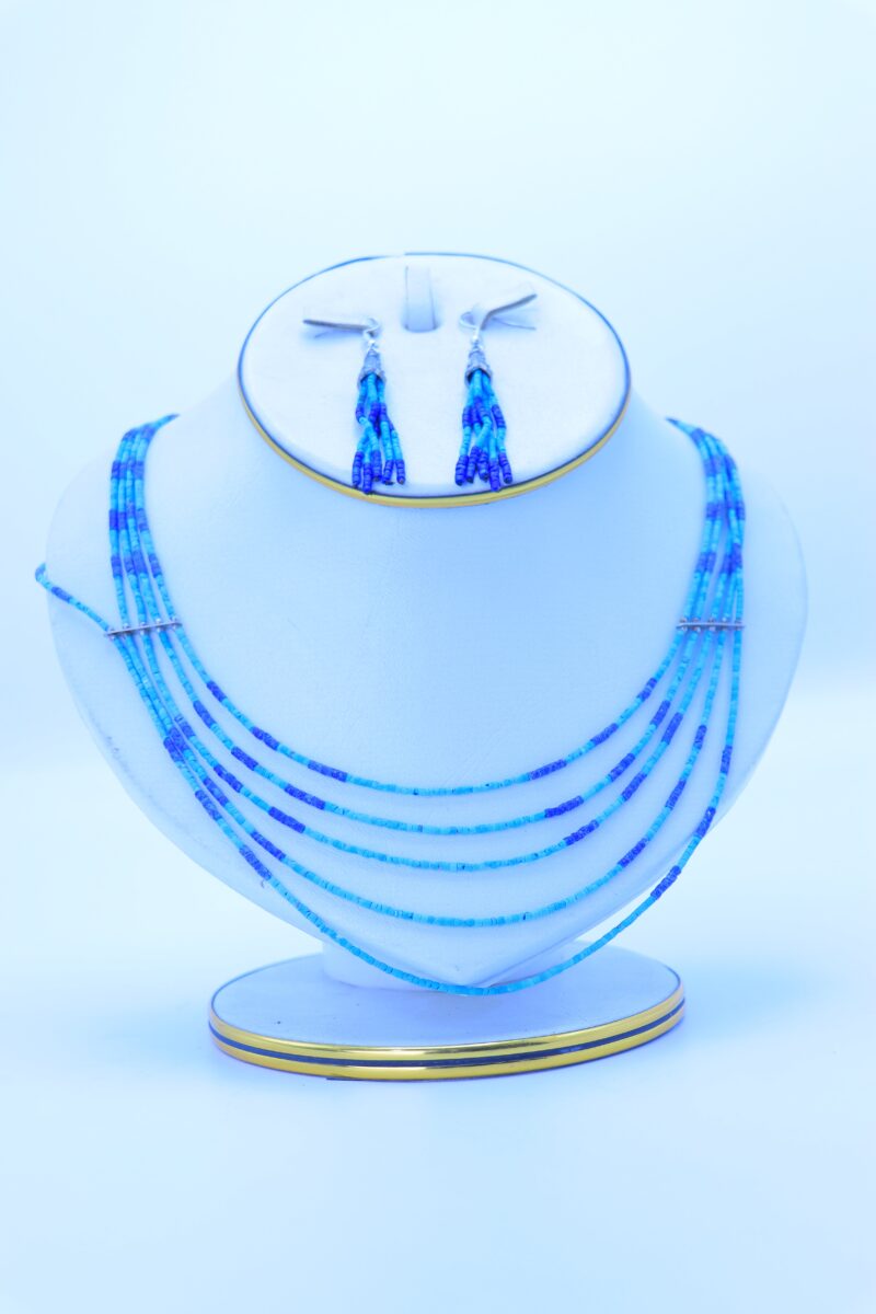 Mehrsträngiges Halsketten- und Ohrring-Set aus Lapis Lazuli und Türkis – Bild 3