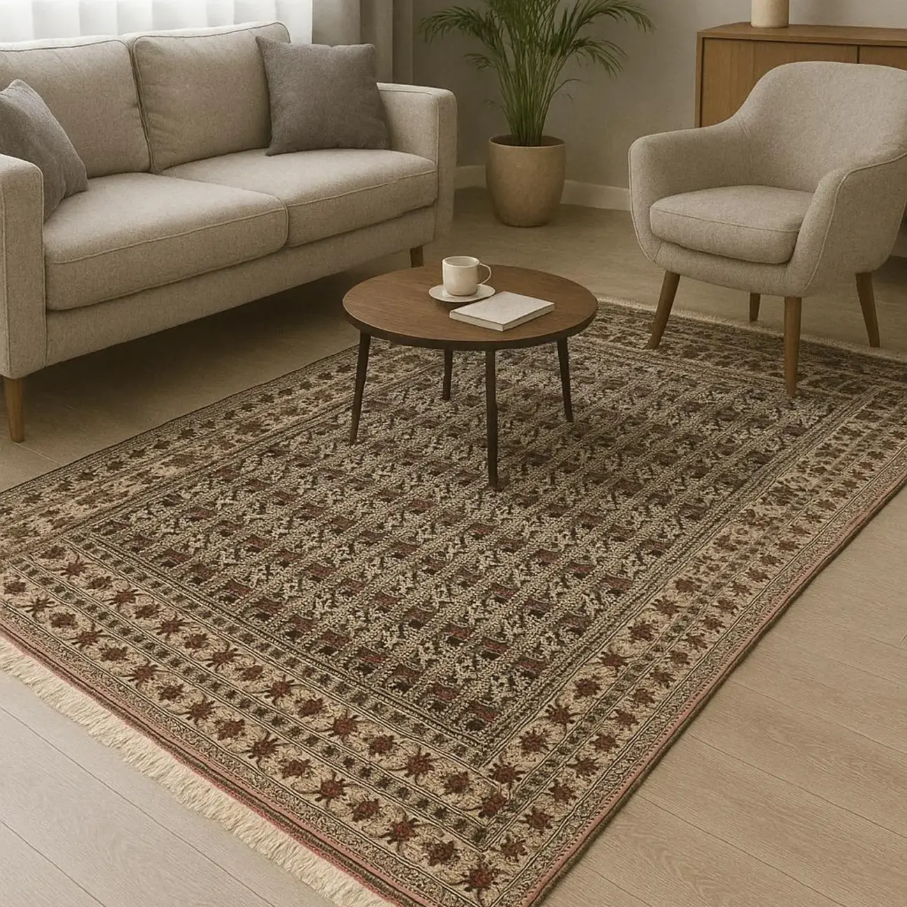 Handgeknüpfter Ala Bakhmal Teppich - Afghanischer Nomadenteppich aus Wolle & Seide - Orientteppich Boho Vintage - Wohnzimmerteppich