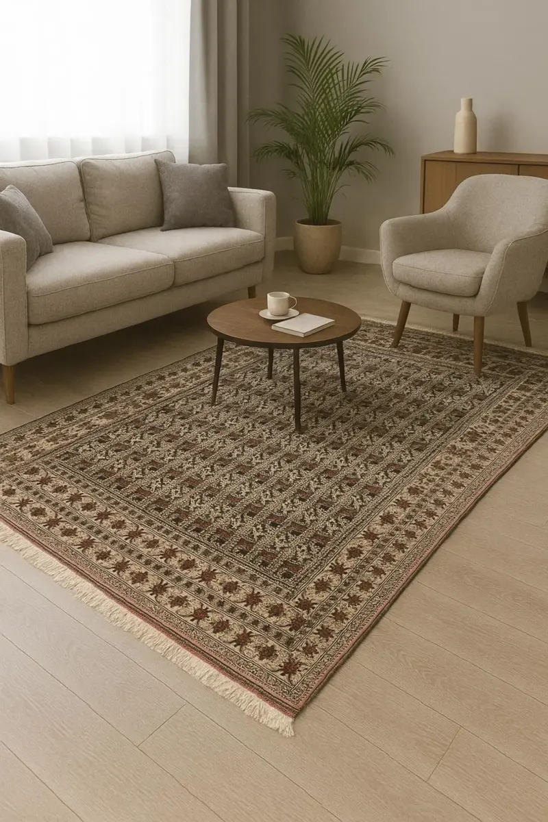 Handgeknüpfter Ala Bakhmal Teppich - Afghanischer Nomadenteppich aus Wolle & Seide - Orientteppich Boho Vintage - Wohnzimmerteppich