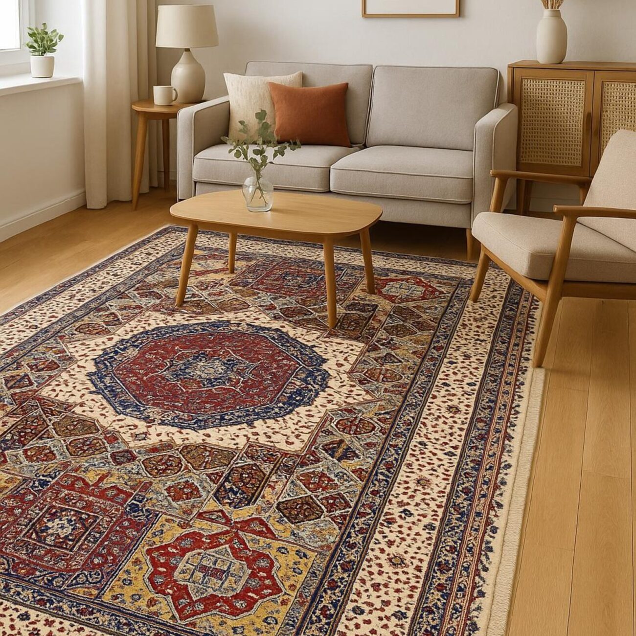 Handgeknüpfter Mamlok Belgik Teppich - Afghanischer Nomadenteppich aus Wolle - Orientteppich Boho Vintage - Wohnzimmerteppich - Klassisch