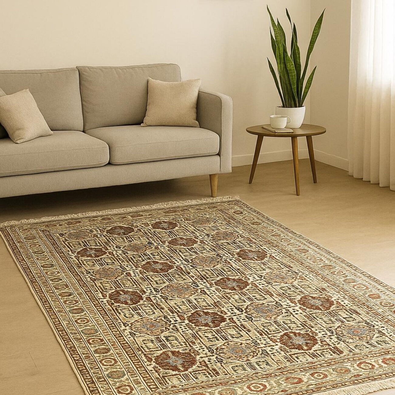 Handgeknüpfter Gandom Naqsha Teppich - Afghanischer Nomadenteppich aus Wolle - Orientteppich Boho Vintage - Wohnzimmerteppch - Klassisch