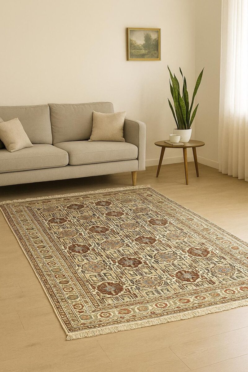 Handgeknüpfter Gandom Naqsha Teppich - Afghanischer Nomadenteppich aus Wolle - Orientteppich Boho Vintage - Wohnzimmerteppch - Klassisch