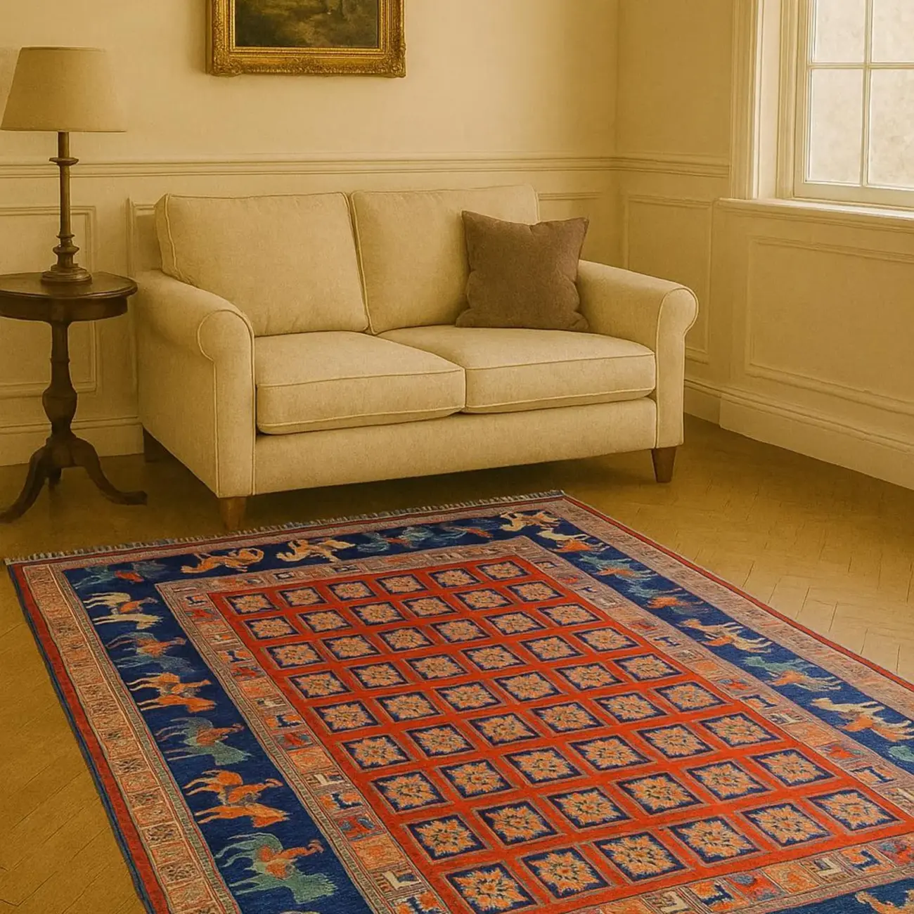 Handgeknüpfter Pazreek Aspak Teppich - Afghanischer Nomadenteppich aus Wolle - Orientteppich Boho Vintage - Wohnzimmerteppich - Klassisch