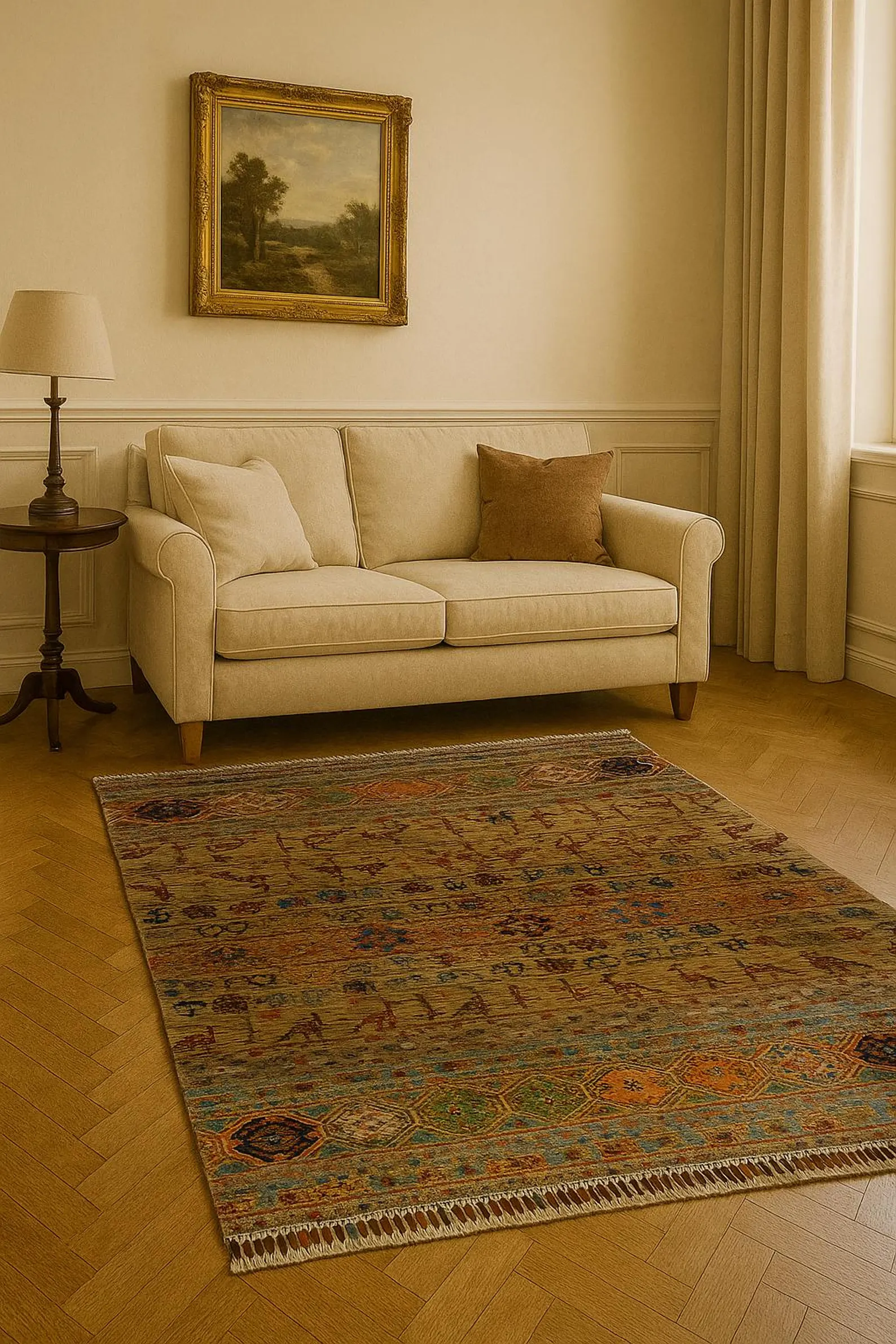 Handgeknüpfter KhorjinTeppich - Afghanischer Nomadenteppich aus Wolle - Orientteppich Boho Vintage - Wohnzimmerteppich - Klassisch