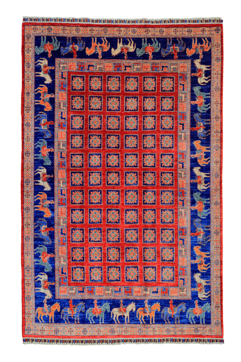 Handgeknüpfter Pazreek Aspak Teppich - Afghanischer Nomadenteppich aus Wolle - Orientteppich Boho Vintage - Wohnzimmerteppich - Klassisch – Bild 2