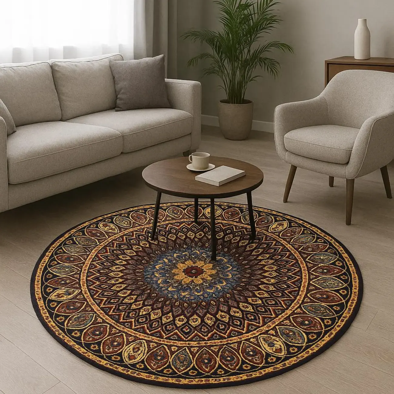 Handgeknüpfter Riza Mahi Kreis Teppich - Afghanischer Nomadenteppich aus Wolle - Orientteppich Boho Vintage - Wohnzimmerteppich - Klassisch