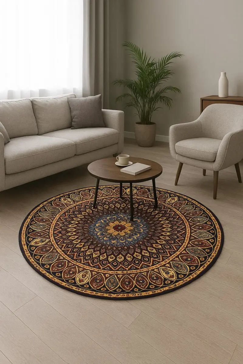 Handgeknüpfter Riza Mahi Kreis Teppich - Afghanischer Nomadenteppich aus Wolle - Orientteppich Boho Vintage - Wohnzimmerteppich - Klassisch